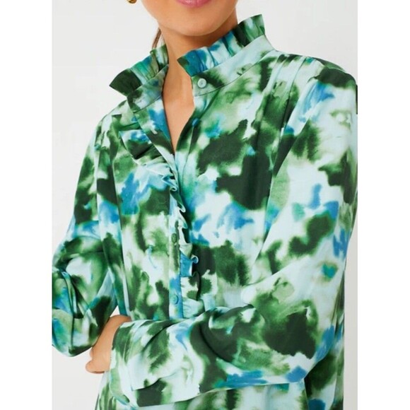 TUCKERNUCK Deep Lagoon Tate Mini Dress Green Blue Size XS Drop Waist Long Sleeve - Picture 3 of 15